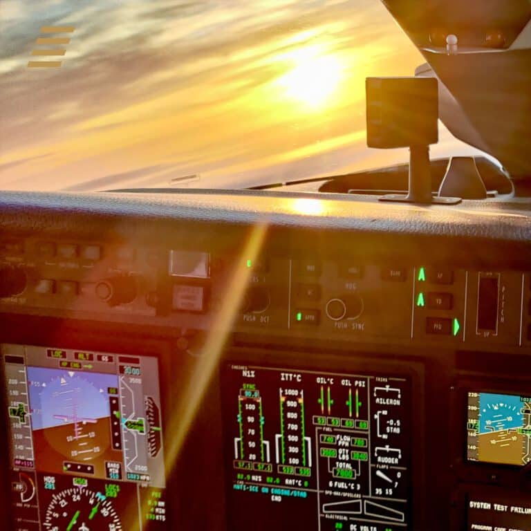 Sonnenuntergang im Cockpit